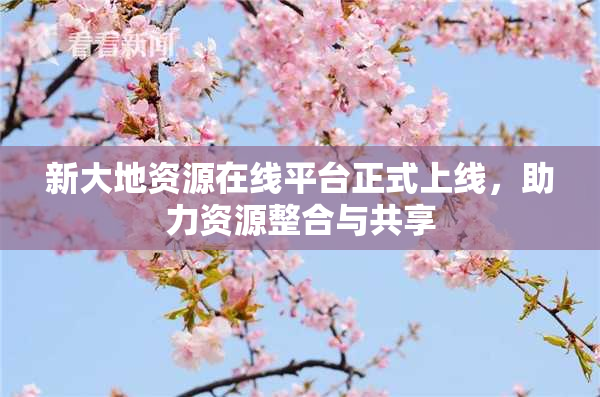 新大地资源在线平台正式上线，助力资源整合与共享